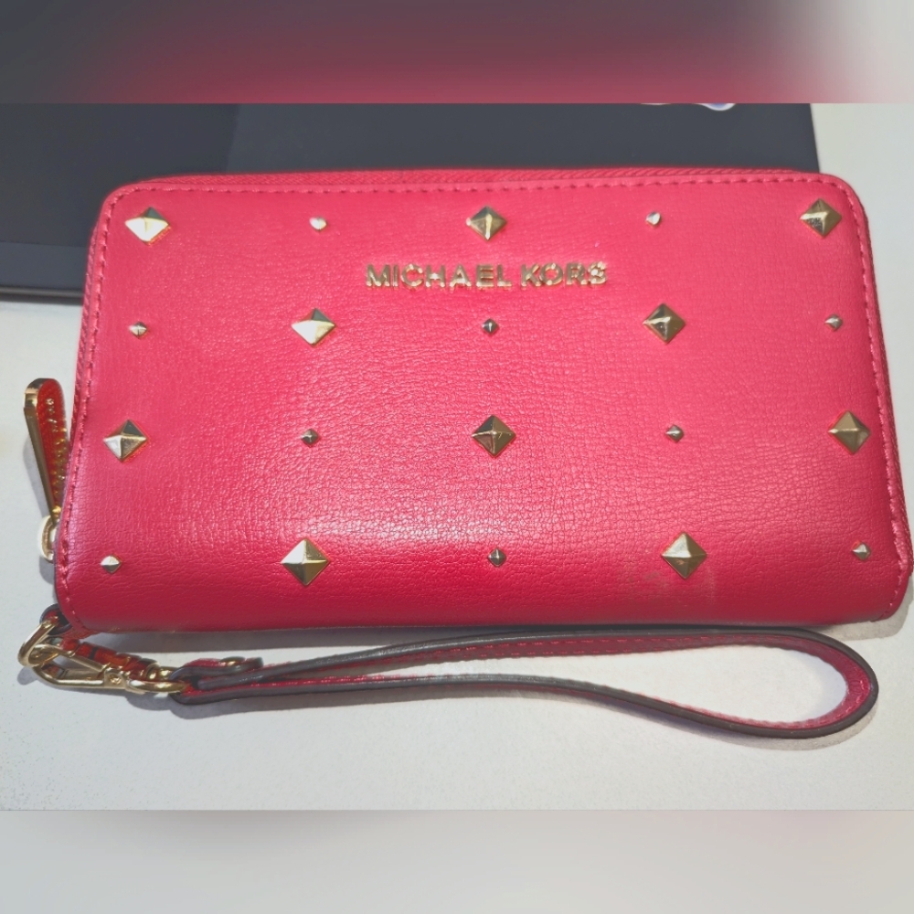 Michael Kors Red Gold Tone Studded Wallet